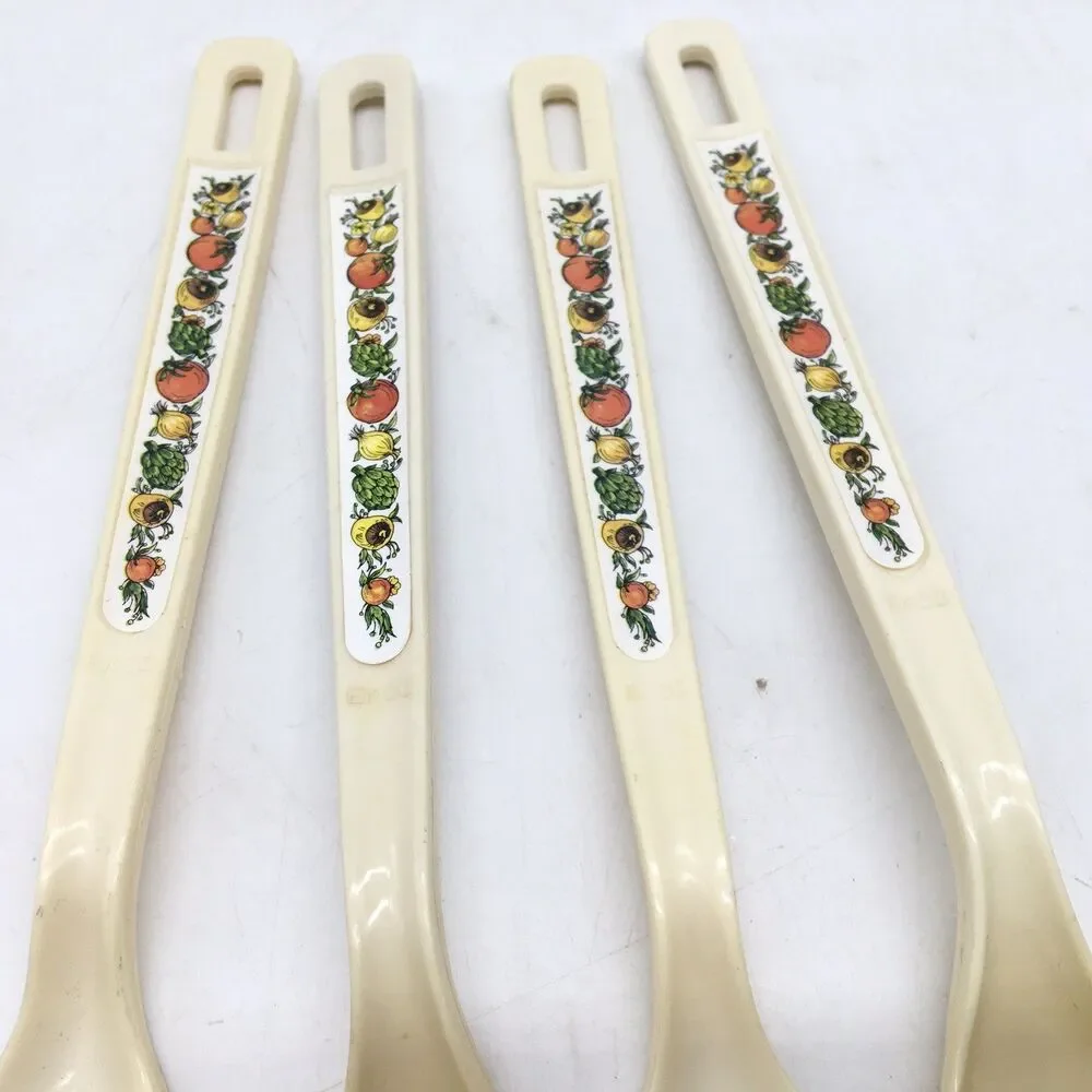 4 Vtg Spice of Life Ekco Nylon 11 inch Kitchen Spoon Fork Vegetable Pattern READ